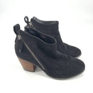 $83 Torrid Double Zip Stacked Block Heel Ankle Boots 10 Womens Black Faux Suede